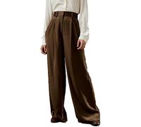 LilySilk 30 Momme 100% Mulberry Silk Pants for Women Straight High Waist Wide Leg Trousers for Business(Breen,6