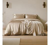 LilySilk 6Pcs Silk Bedding Sheets 19 Momme Duvet Cover with Fitted Sheet Pillowcases Set for Double Bed 100% Mulberry Silk (Double, Taupe)