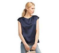 LilySilk Basic Cap Sleeves 22MM Silk T Shirt Relaxed Fit Round Neck Shirt for Ladies (10/S, Navy Blue)
