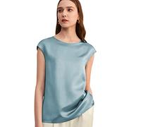 LilySilk Basic Cap Sleeves 22MM Silk T Shirt Relaxed Fit Round Neck Shirt for Ladies (Blue-Haze, 18/XL)