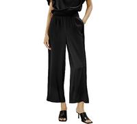 LilySilk Black Silk Pants for Women Wide Leg Cropped Side Slits Knitted Elastic Waistband Loose Cut Lightweight Oversized Silk Trousers Ladies(Black,XL)