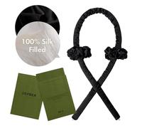 LILYSILK Heatless 100% Mulberry Silk Curling Headband And 2 Silk Scrunchie Set Hair Diy Hair Styling Tools, Black