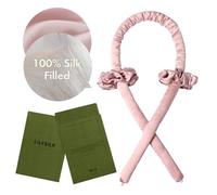 LILYSILK Heatless 100% Mulberry Silk Curling Headband And 2 Silk Scrunchie Set Hair Diy Hair Styling Tools, Rosy Pink