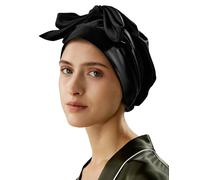 LilySilk LilySilk 100% 22MM Pure Mulberry Silk Sleep Cap Womens Natural Silk Bonnet for Sleeping and Hair Care Night Hair Wrap with Long Elastic Band for Stay On,Black