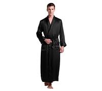 LilySilk Men's 100 Silk Dressing Gown Silk Kimono Robe Long 22 Momme Pure Mulberry Silk Black Size 38/M