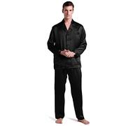 LilySilk Mens Silk Pyjama Set 22MM Pure Silk Sleepwear with Classic Style Long Sleeve Blouse and Pants Pj Set Luxury Loungewear Black Blue White Red Nightwear for Home Casual Wear(Black,M)