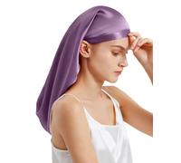 LilySilk Mulberry Silk Sleep Cap 100% 19 Momme Long Silk Bonnet for Curly Hair, Night Cap for Sleeping, Hair Wrap for Women, Lavender