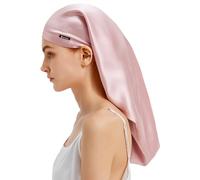 LilySilk Mulberry Silk Sleep Cap 100% 19 Momme Long Silk Bonnet for Curly Hair, Night Cap for Sleeping, Silk Hair Wrap for Women Rosy Pink