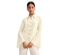 LilySilk Pure Silk Shirt Womens 18 Momme Classic Blouse with Puff Sleeve and Pleated Back for Casual or Business(Lily-White,M)