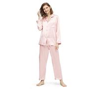 LilySilk Real Silk Pajamas for Women Comfy Two Piece Set Long Sleeve 19 Momme Pure Mulberry Natural Silk Sleepwear Ladies Light Pink Size M