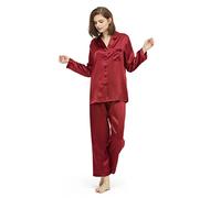 LilySilk Real Silk Pyjamas for Women Comfy Classic 2Pcs Set Sleepwear Long Sleeve 100% Pure Mulberry Natural Silk Loungewear Ladies (Claret, S)