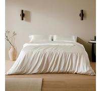 LilySilk Silk Bedding Sheets Set 4 Pcs 1 Silk Duvet Cover 1 Silk Fitted Sheet 2 Oxford Silk Pillowcases 100% 19 Momme Mulberry Silk Ivory Super King