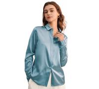 LilySilk Silk Blouse for Women Button Down Shirt Tops Point Collar Long Sleeve 100% Silk (L/16, Blue-Haze)