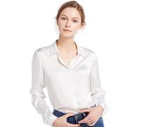LilySilk Silk Blouse for Women Button Down Shirt Tops Point Collar Long Sleeve 100% Silk White Size 8/XS