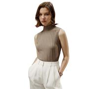 LilySilk Silk Cashmere Blend Knit Top for Women Sleeveless High Neck Knitted Sweater Slim Fit Pullover Blouse Ladies Lightweight(Dark Camel,M