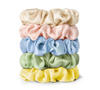 LILYSILK Silk Hair Scrunchies for Frizz Prevention, 100% Mulberry Silk Hair Ties for Breakage Prevention, Elastic ponytail Holders(Gravel Gold+Pale Pink+Ice Blue+Aqua Green+Golden)