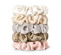 LILYSILK Silk Hair Scrunchies for Frizz Prevention, 100% Mulberry Silk Hair Ties for Breakage Prevention, Elastic ponytail Holders(Ivory+Bright Coffee+Gravel Gold+Pale Pink+Taupe)