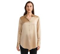 LilySilk Silk Shirt Button Down 100 22MM Pure Mulberry Silk Long Sleeve Ladies Classic Stripped Silk Blouse Tops for Women(Camel,M)