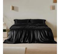 LilySilk Super King Silk Bedding Set 4 Pcs - 1 Duvet Cover, 1 Fitted Sheet, 2 Pillowcases - 100% 19 Momme Mulberry Silk - Black