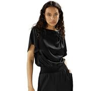 LilySilk The Peplos Silk Shirt for Women Short Sleeve Silk Blouse Ladies Rippled Batwing Sleeves Boatneck Silk Knit Tops Summer Black(Black,L)