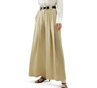 LilySilk Ultra-Shiny Silk Wide Leg Pants for Women High Waisted Zipper Fly Straight Pants with Side Pockets(Beige,UK 16)