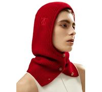 LilySilk Women's 100% Cashmere Balaclava Knit Beanie for Outdoors Fation Cashmere Hat Red