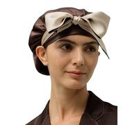 LilySilk Womens 100% Mulberry Silk Nightcap Ladies Double Layered Reversible Sleep Bonnet with Contrast Color and Extended Tie Laces,Dark Brown