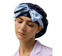 LilySilk Womens 100% Mulberry Silk Nightcap Ladies Double Layered Reversible Sleep Bonnet with Contrast Color and Extended Tie Laces,Navy Blue