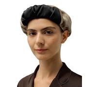 LilySilk Womens 100% Mulberry Silk Nightcap Ladies No-tie Double Layered Reversible Silk Sleep Bonnet with Contrast Colors for Hair Care,Black