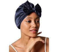 LilySilk Women's 100% Mulberry Silk Sleep Cap 19 Momme Vintage Bow Front Sleep Cap Adjustable Size French Style Sleep Cap Cute Hair Care Silk Cap, Navy Blue