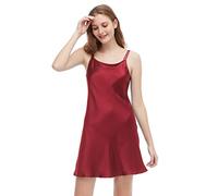 LILYSILK Women's 100% Pure Silk Nightdress Short Low Scoop Back Ladies Chemise Nightwear 19 Momme Pure Silk Nighties for Women(Claret,L)