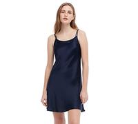 LILYSILK Women's 100% Pure Silk Nightdress Short Low Scoop Back Ladies Chemise Nightwear 19 Momme Pure Silk Nighties for Women(Navy Blue,S)