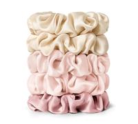 LILYSILK Women's 100% Silk Hair Scrunchies Ladies Elastic Hair Tie Bobbles Ponytail Holders for All Hair Type and Conditions and Preventing Hair Frizz Breakage Loss,Gravel Gold*2+Pale Pink*2+Rosy Pink