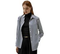 LilySilk Womens 16MM Pure Silk Shirt Ladies Blue/Black/Red White Pinstripes Blouse with V Neck and Long Sleeve for Work Casual Spring Summer Fall