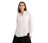 LilySilk Womens 18 Momme Pure Silk Shirt Ladies Classic Blouse with Drop Shoulder and Curved Hem Girls V-Neck Elegant Casual Wear(Natural White,S)