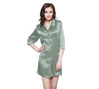 LilySilk Womens 22MM Silk Nightdress Ladies 3/4 Sleeve Nightshirt Sleepwear for Casual and Home Girls Black White Red Blue Pink Green Nightgown Nightwear Loungewear(Avocado Green,M)