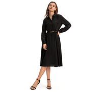 LilySilk Women's Long Sleeve Retro Graceful Silk Dress Vintage Shirt Dress Long Sleeves Midi Length Dress with Belt Formal A Line Dress for Spring Fall Black, S