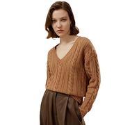 LilySilk Womens Oversized Sweater Drop-Shoulder Premium Wool Cashmere V-Neck Cropped Pullover Cable Knit Fall Winter(Toffee,L