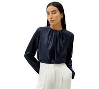 LilySilk Women's Pure Silk Blouse Ladies Mulberry Silk Top with Front Asymmetrical Pleat and Flexible Hemline for Casual and Elegant Look(Navy Blue,S)