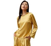 LilySilk Womens Pure Silk Shirt Ladies 28MM Heavy Silk Long Sleeve Blouse with Crewneck and Lustrous Finish for Most Occasions(Inca Gold,S)