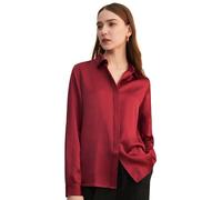 LilySilk Womens Pure Silk Shirt Ladies Button Down Classic Blouse Tops with Point Collar and Hidden Placket for Casual Business Multiple Occasions(Wine,L)