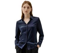 LilySilk Womens Pure Silk Shirt Ladies Button Down Classic Blouse Tops with Point Collar and Hidden Placket for Casual Business Multiple Occasions(Dark Blue,XS)