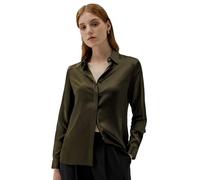 LilySilk Womens Pure Silk Shirt Ladies Button Down Classic Blouse Tops with Point Collar and Hidden Placket for Casual Business Multiple Occasions Dark Olive L