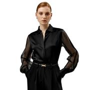 LilySilk Womens Pure Silk Shirt Ladies Modern Style Blouse with Crisp Sheer Sleeves and Smooth Finish Main Body for Any Occasion(Black,XS)