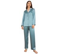 LilySilk Women's Silk Pyjama Set 22 Momme Long Sleeves Pajamas Sleepwear 100% Pure Mulberry Silk Charmeuse (XS/8, Blue-Haze)