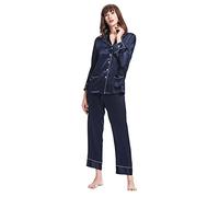 LilySilk Women's Silk Pyjamas Long Ladies Pyjamas V Neck Trimmed 100% 22 Momme Pure Mulberry Silk