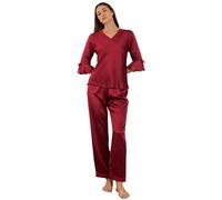 LilySilk Women's Silk Pyjamas Set Laced V Neck Long 22 Momme Pure Silk Claret Size 12/M
