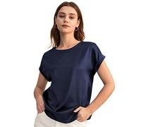 LilySilk Womens Silk Shirt Ladies 19MM Short Sleeves Round Neck Blouse Girls Elegant Basic Top for Spring Summer