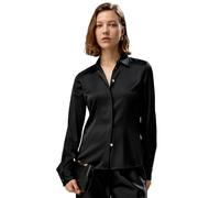 LilySilk Womens Silk Shirt Ladies Classic Style Hidden Placket Blouse with Tailored Waist Design on The Back for Multiple Occasion(Black,S)
