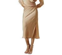 LilySilk Womens Silk Skirt with Slit 22 Momme Smooth Midi Skirt for Spring Summer